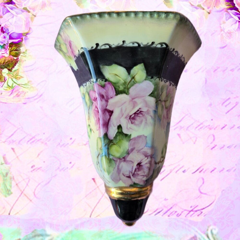 Vintage Hand Painted Roses Victorian-style Wall Pocket Romantic Art Cottagecore